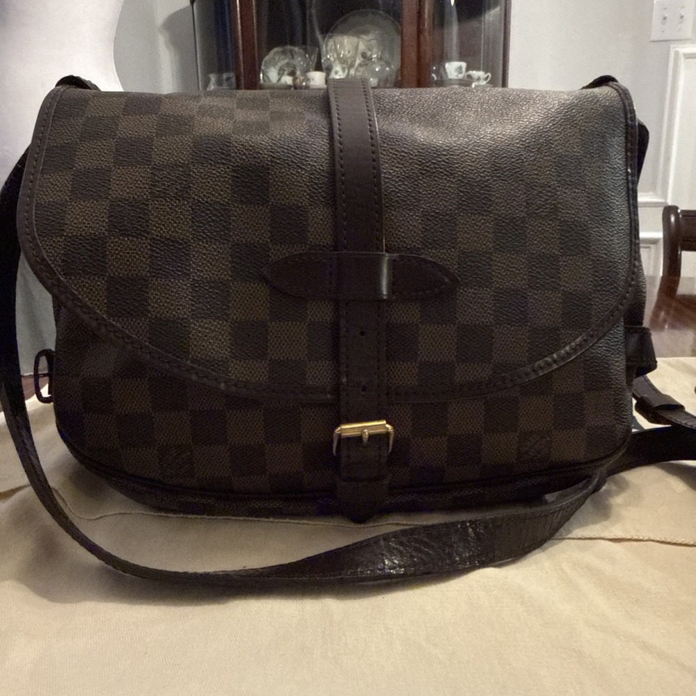 Louis Vuitton Damier Ebene Saumur 30 Pre-Loved Crossbody Bag Brown Authentic